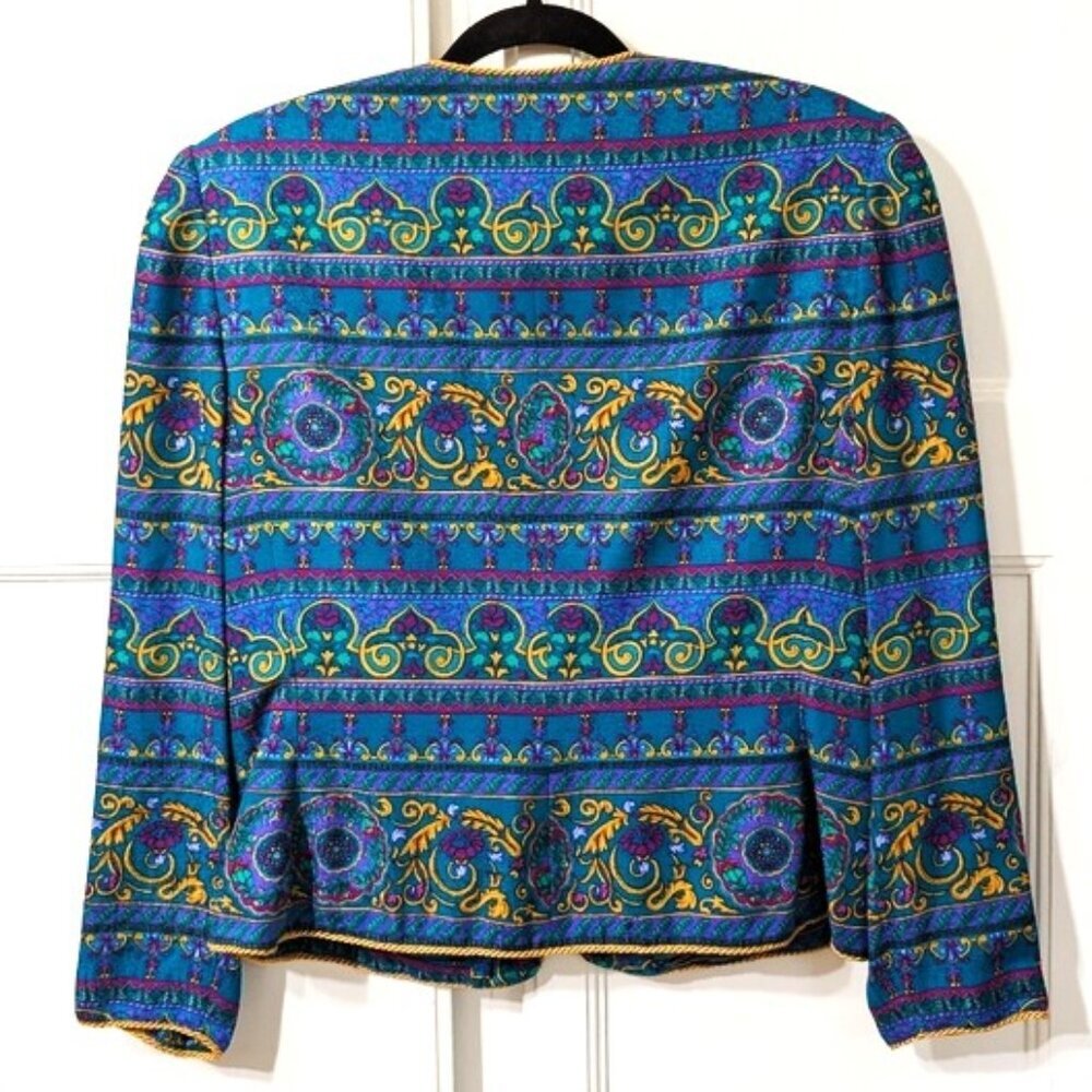 NWOT Vintage Adrianna Papell 100% Silk Colorful Baroque Boxy Cropped Blazer 12 - Picture 5 of 5